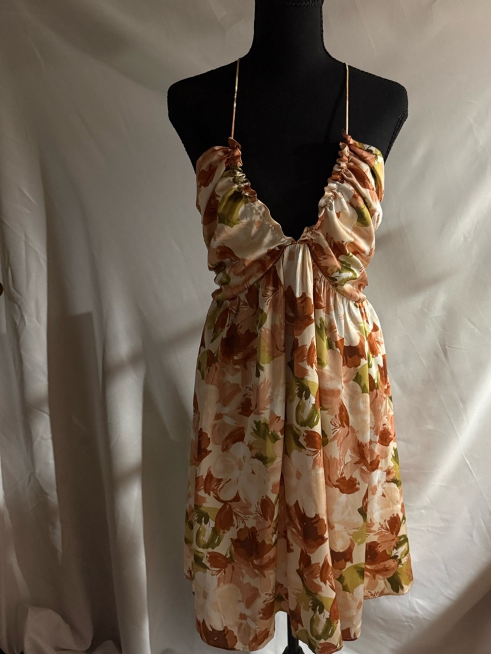 Abercrombie & Fitch Floral Slip Mini Dress in Cream, Brown & Green